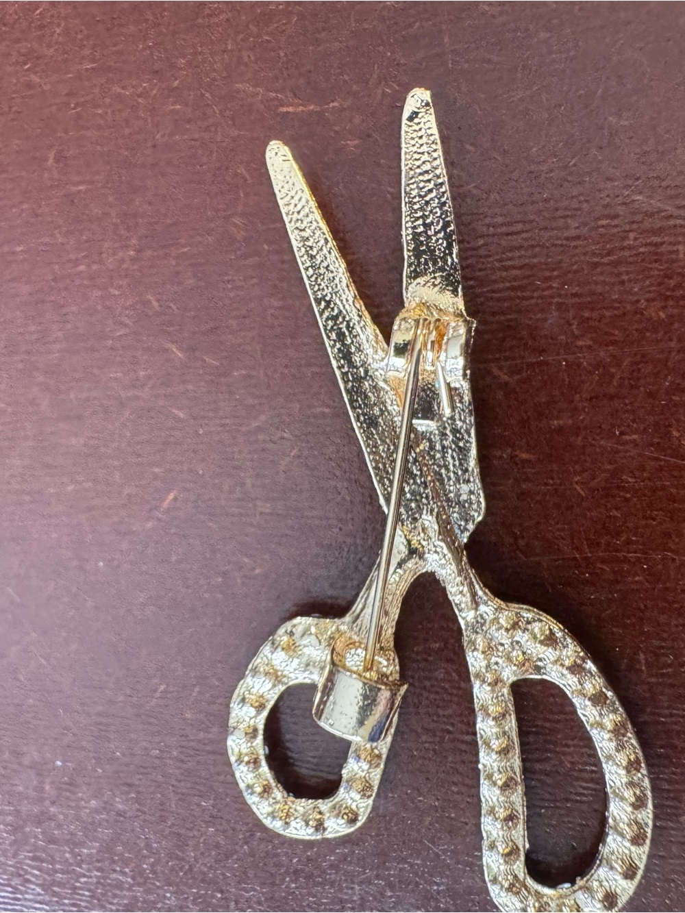 Gold Rhinestone Scissors Brooch - Picture 5 of 7